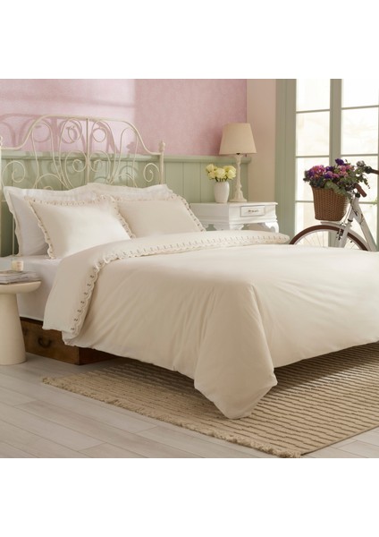 Helia Nakışlı %100 Pamuk Çift Kişilik Nevresim Takımı Beyaz