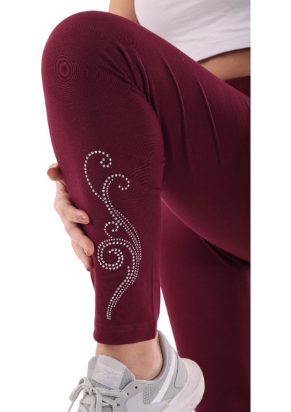 Kadın Bordo Taş Baskılı Tayt (Büyük Beden Seçeneğiyle) fiyatları