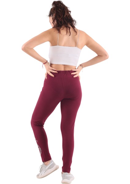 Kadın Bordo Taş Baskılı Tayt (Büyük Beden Seçeneğiyle) modelleri