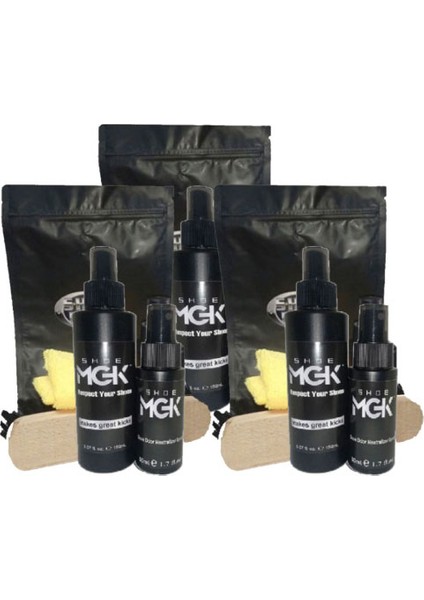 Shoe Mgk 3x 150 Ml Ayakkabı Temizleme Sprey Form İle Birlikte 3tane Mgk 50 Ml Ayakkabı Koku Giderici Sprey Form + Bez İle Fırça