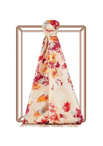 ipekevi Gül Bahçesi Desenli Şal 02394 Fildişi