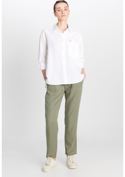 Relaxed Fit Geniş Kesim Keten Karışımlı Beyaz Gömlek modelleri