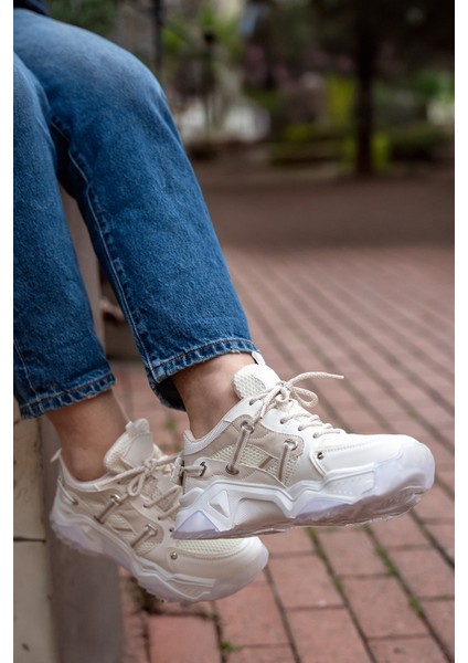 Kadın Sneaker Bağcıklı Fileli Kalın Taban Spor Ayakkabı Azlin
