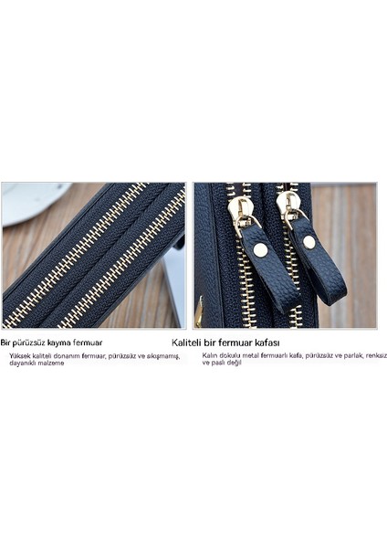 Çift Fermuarlı Uzun Debriyaj Büyük Kapasiteli Çift Katmanlı Cüzdan Cep Telefonu Çantası (Yurt Dışından) fiyatları