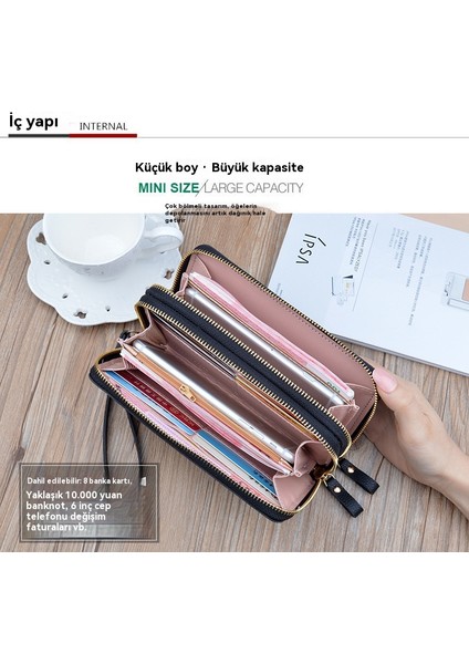 Çift Fermuarlı Uzun Debriyaj Büyük Kapasiteli Çift Katmanlı Cüzdan Cep Telefonu Çantası (Yurt Dışından) modelleri