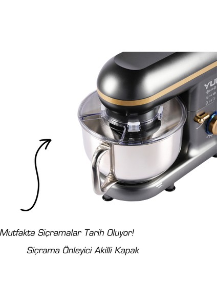 M108 Easy Chef Hamur Yoğurma Makinesi Stand Mikseri Gri Gold