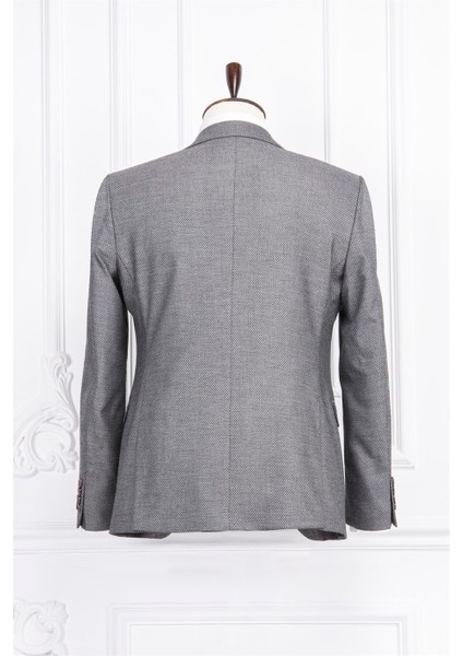 Erkek Slim Fit Sivri Yaka Gri Yelekli Takım Elbise