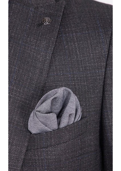 Erkek Slim Fit Sivri Yaka Siyah Yelekli Takım Elbise