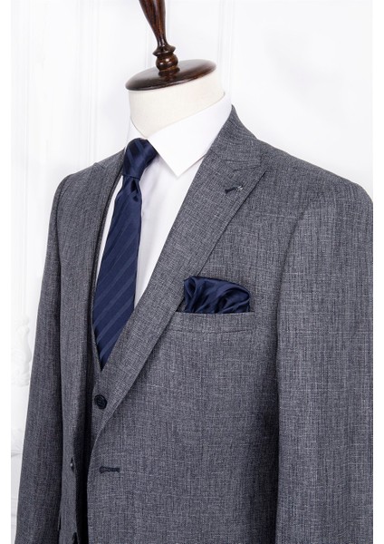 Erkek Slim Fit Sivri Yaka Açık Gri Yelekli Takım Elbise modelleri