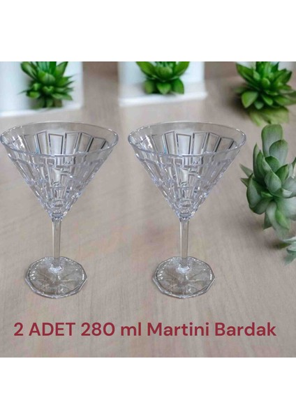 2 Adet 280 ml Martini Bardağı Özel Üretim Kırılmaz Çizilmez Polikarbon Plastiktir