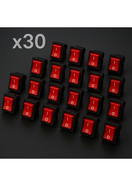 YSN 30*22MM Siyah Gövde 2no Işıklı Terminalli 0-1 Baskılı Kırmızı 25A Serisi Anahtar (30 adet)