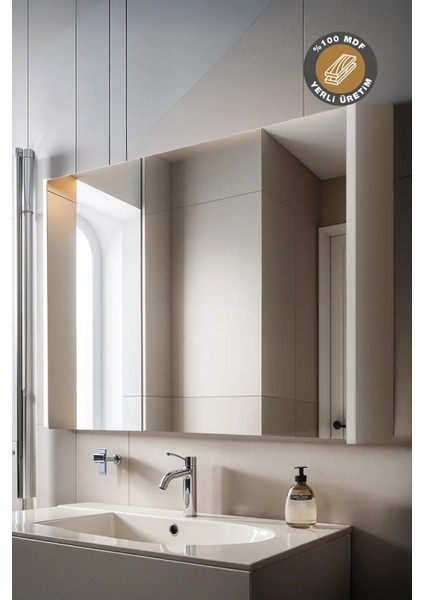 Aynalı Banyo Dolabı – Raflı Lavabo Üstü, Modern Tasarım- 80X60