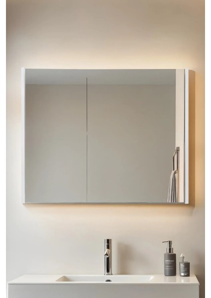 Aynalı Banyo Dolabı – Raflı Lavabo Üstü, Modern Tasarım- 80X60 fiyatları