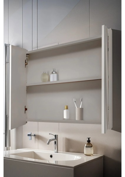 Aynalı Banyo Dolabı – Raflı Lavabo Üstü, Modern Tasarım- 80X60 modelleri