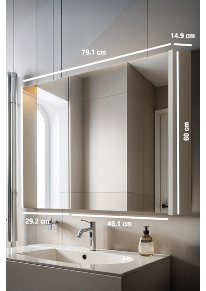 Aynalı Banyo Dolabı – Raflı Lavabo Üstü, Modern Tasarım- 80X60 fırsatları