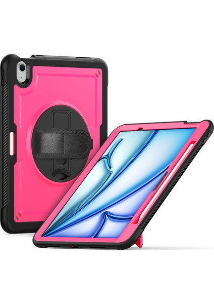 iPad Air 11 (2025) M3 A3266 / (2024) M2 A2902 Dönen Kickstand Pc + Tpe Darbeye Dayanıklı Tablet Kılıfı, El Kayışı ile (Yurt Dışından)
