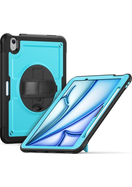 iPad Air 11 (2025) M3 A3266 / (2024) M2 A2902 Dönen Kickstand Pc + Tpe Darbeye Dayanıklı Tablet Kılıfı, El Kayışı ile (Yurt Dışından)