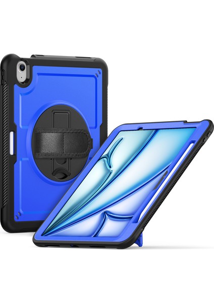 iPad Air 11 (2025) M3 A3266 / (2024) M2 A2902 Dönen Kickstand Pc + Tpe Darbeye Dayanıklı Tablet Kılıfı, El Kayışı ile (Yurt Dışından)