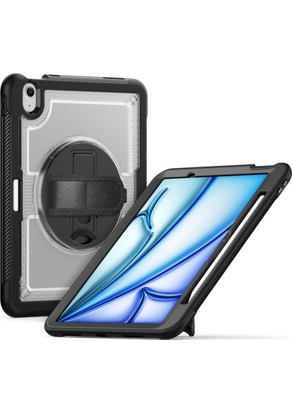 iPad Air 11 (2025) M3 A3266 / (2024) M2 A2902 Dönen Kickstand Pc + Tpe Darbeye Dayanıklı Tablet Kılıfı, El Kayışı ile (Yurt Dışından)