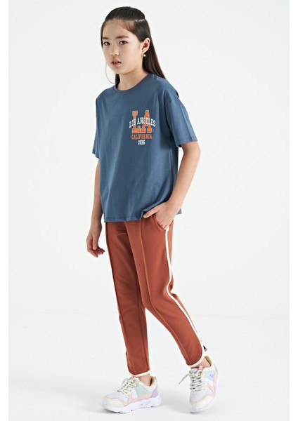 T13KG-75127_01 Kız Garson Oversize T-Shirt O Yaka Suprem