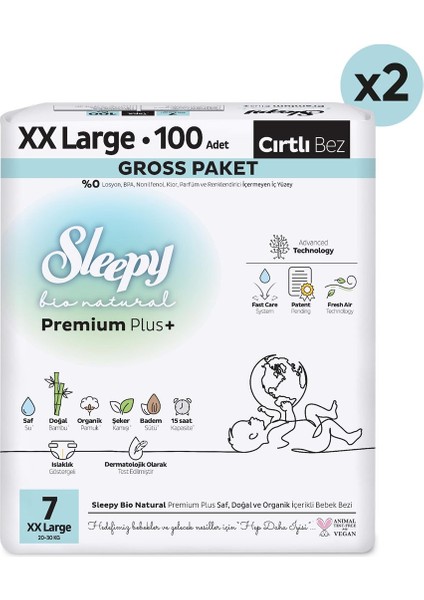 Bio Natural Premium Plus Efsane Paket Bebek Bezi 7 Numara Xxlarge 200 Adet