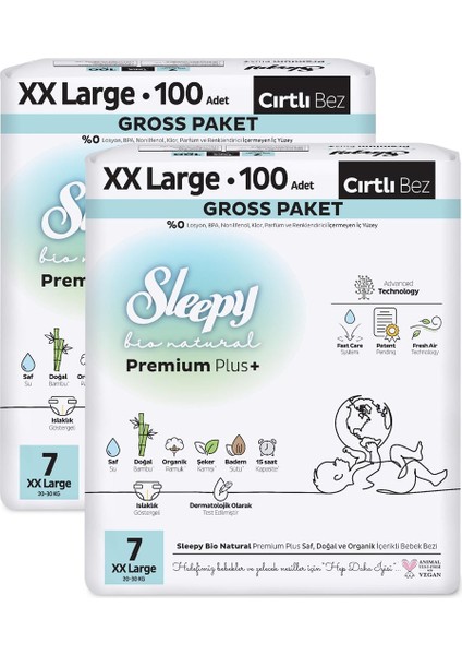 Bio Natural Premium Plus Efsane Paket Bebek Bezi 7 Numara Xxlarge 200 Adet