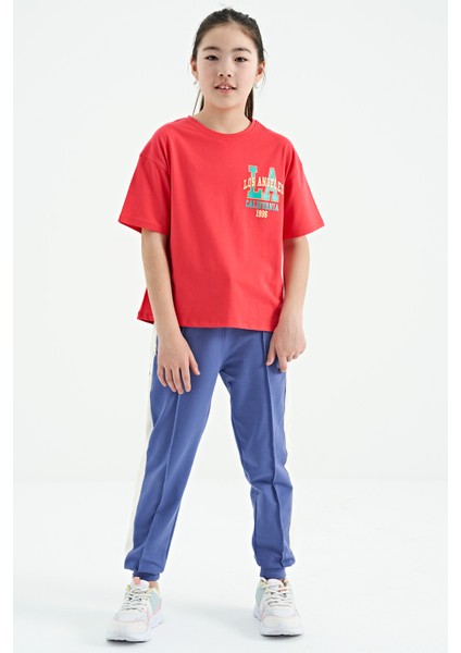 T13KG-75127_01 Kız Garson Oversize T-Shirt O Yaka Suprem