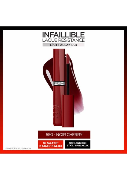 Infaillible Laque Resistance Likit Parlak Ruj - 550 Noir Cherry