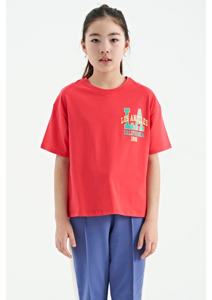 T13KG-75127_01 Kız Garson Oversize T-Shirt O Yaka Suprem