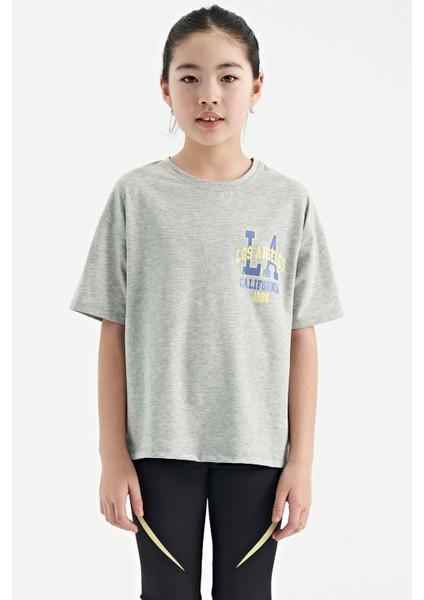 T13KG-75127_01 Kız Garson Oversize T-Shirt O Yaka Suprem