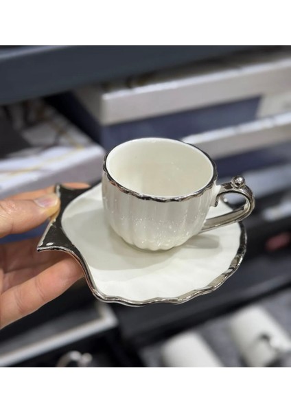 6 Kişilik Lüks Porselen Istiridye Kahve Fincanı (Gümüş) fiyatları