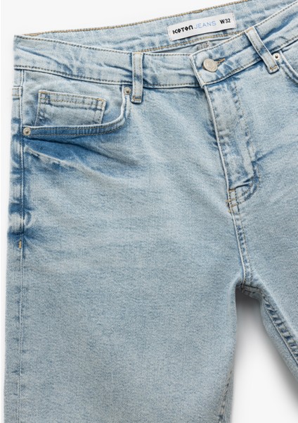 Pamuklu Bermuda Slim Fit Jean Şort