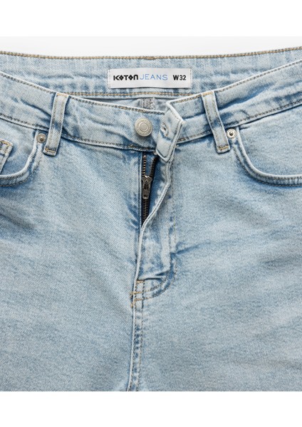 Pamuklu Bermuda Slim Fit Jean Şort