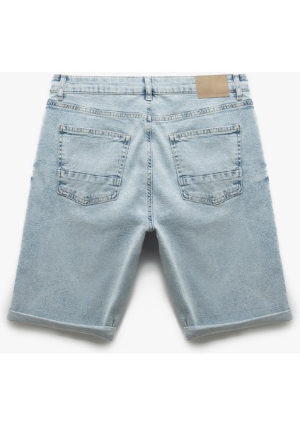 Pamuklu Bermuda Slim Fit Jean Şort