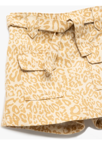 Leopar Desenli Pamuklu Kapaklı Cep Detaylı Kemerli Şort Etek modelleri