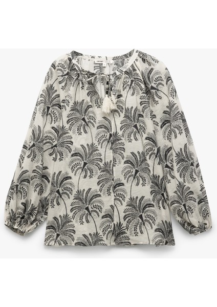 Floral Desenli Viskon Bağlamalı Yuvarlak Yaka Uzun Kollu Bluz modelleri