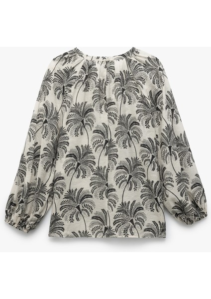 Floral Desenli Viskon Bağlamalı Yuvarlak Yaka Uzun Kollu Bluz fırsatları