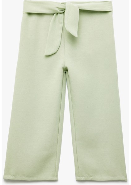 Bağlamalı Kemer Detaylı Keten Karışımlı Bol Paça Pantolon