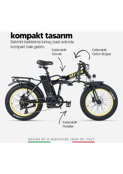 Strada Cycles E-Bro Hidrolik Disk Fat Bike Katlanabilir 20 Jant Elektrikli Bisiklet