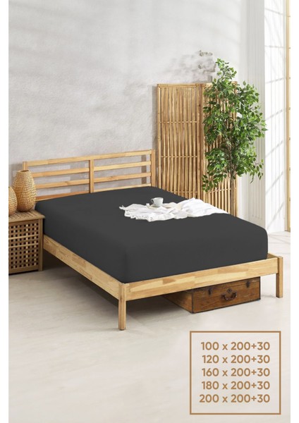 Penye Lastikli Çarşaf Pamuklu Jersey Çift Kişilik 160X200CM Antrasit
