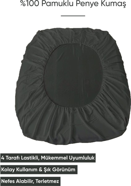 Penye Lastikli Çarşaf Pamuklu Jersey Çift Kişilik 160X200CM Antrasit