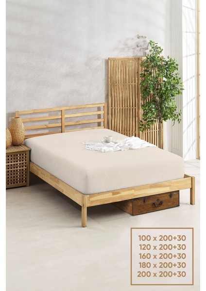 Penye Lastikli Çarşaf Pamuklu Jersey Tek Kişilik 100X200CM Krem
