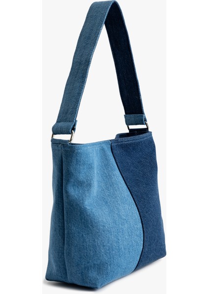 Saplı Fermuarlı Renk Bloklu Denim Tote Çanta fiyatları