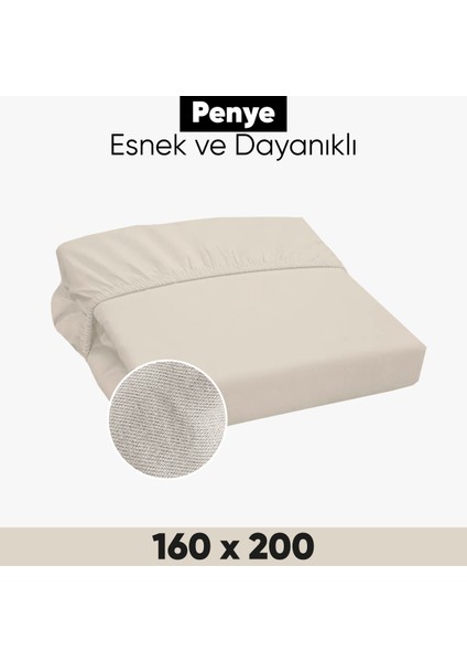 Penye Lastikli Çarşaf Pamuklu Jersey Çift Kişilik 160X200CM Krem