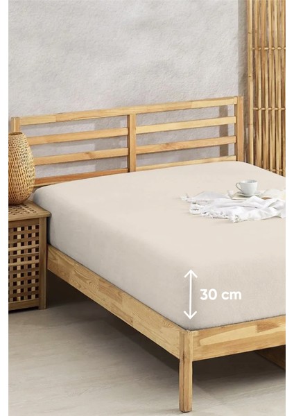 Penye Lastikli Çarşaf Pamuklu Jersey Çift Kişilik 160X200CM Krem