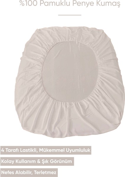 Penye Lastikli Çarşaf Pamuklu Jersey Çift Kişilik 160X200CM Krem