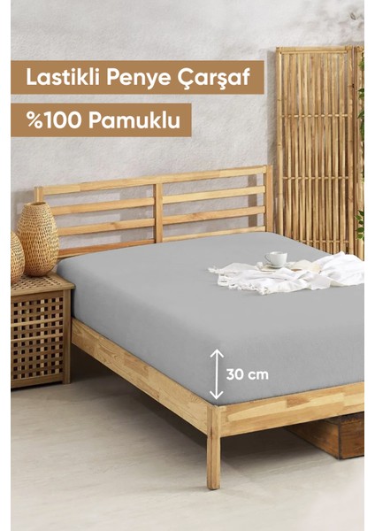 Penye Lastikli Çarşaf Pamuklu Jersey Tek Kişilik 100X200CM Gri