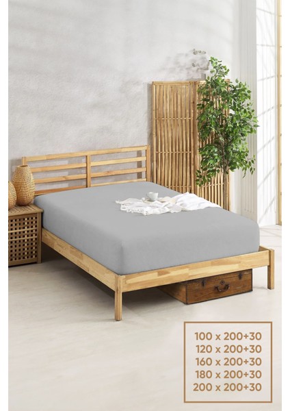 Penye Lastikli Çarşaf Pamuklu Jersey Tek Kişilik 100X200CM Gri