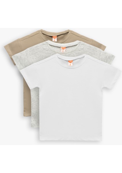Pamuklu Kısa Kollu Bisiklet Yaka 3'lü Basic Tişört Seti