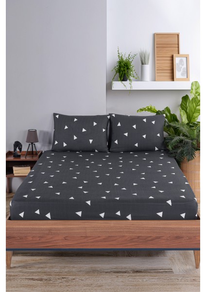 Pes Lastikli Çarşaf Seti Çift Kişilik Üçgen Gri